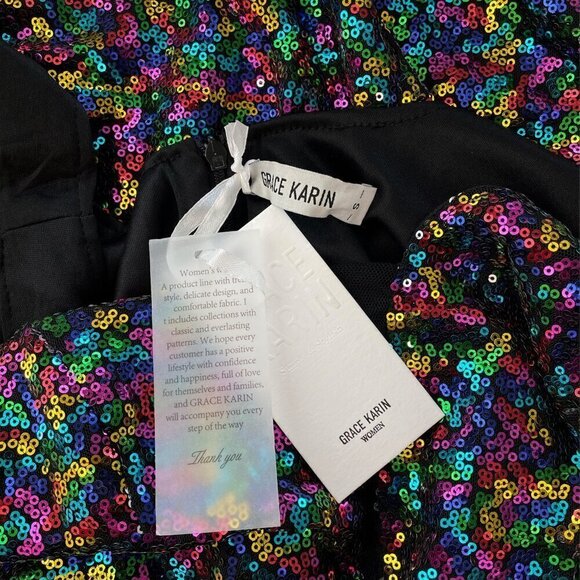 Grace Karin Colorful Multi Color Metallic Sequin Bodycon Cocktail Dress NWT S - Picture 5 of 5